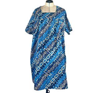 POCKETS! PLUS SIZE 2X CW Classics Blue White Black Batik Short Sleeve MuuMuu